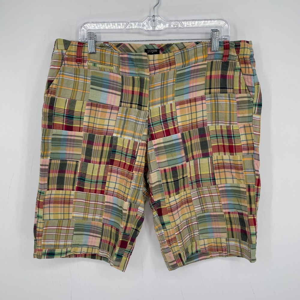 J.Crew Women's Multi Madras Patchwork Plaid City Fit Bermuda Shorts Plus Size 14